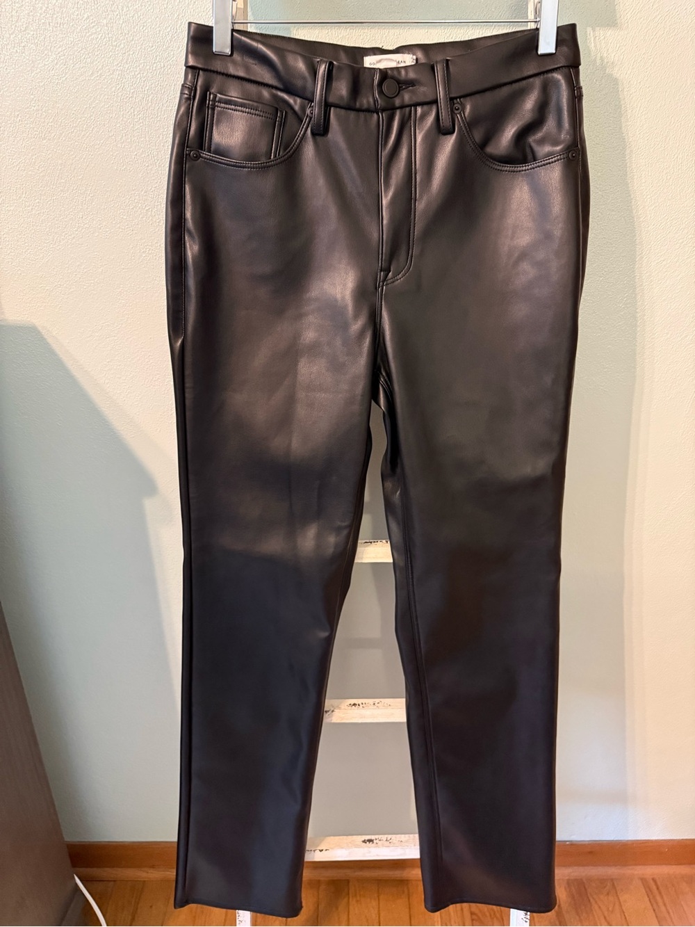 Good American Good Icon Black Faux Leather Women’s Size 8/29 Pants Bikercore